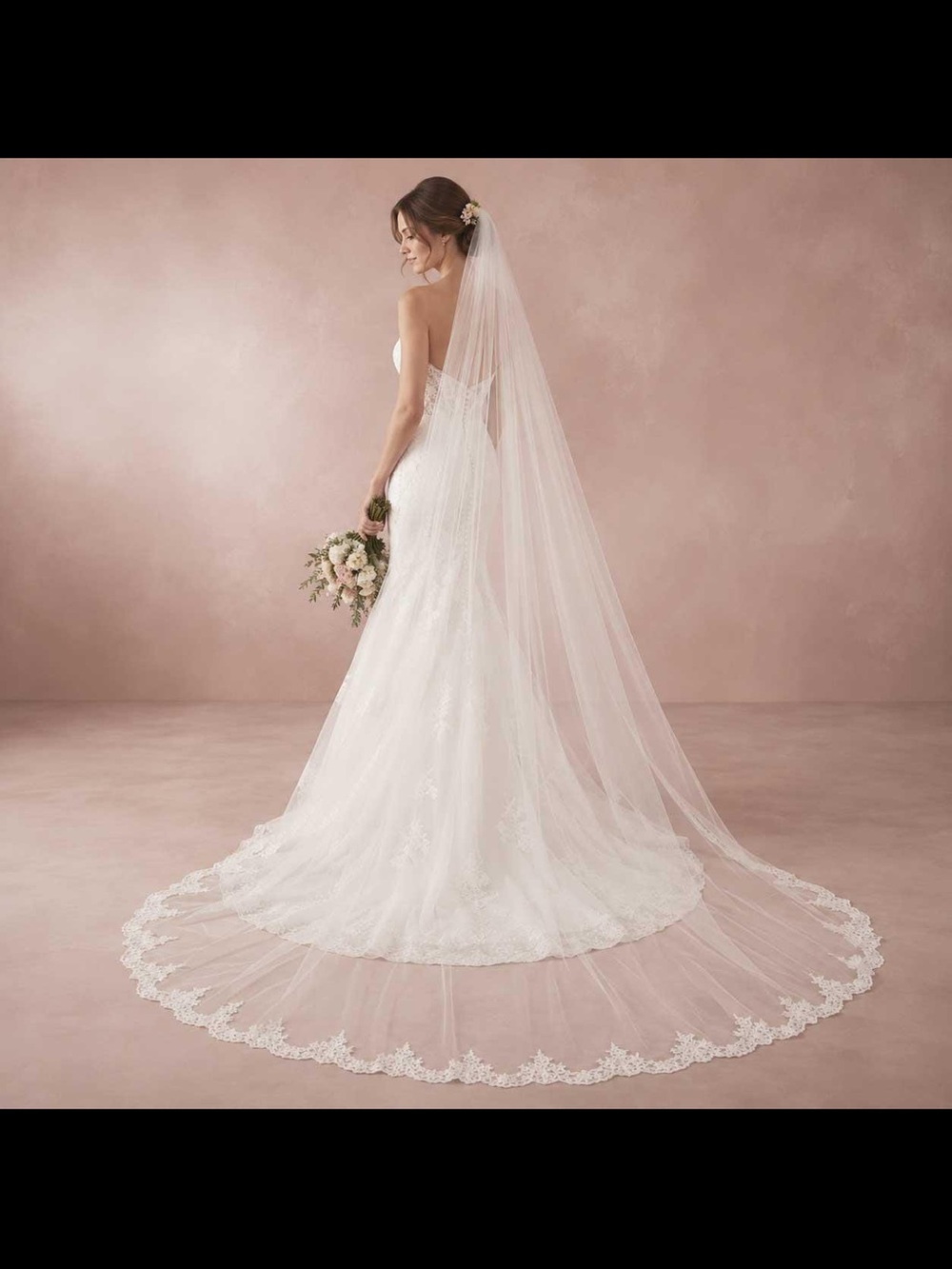 Long Cathedral Length Extra Wide Wedding Veil with Lace on Train